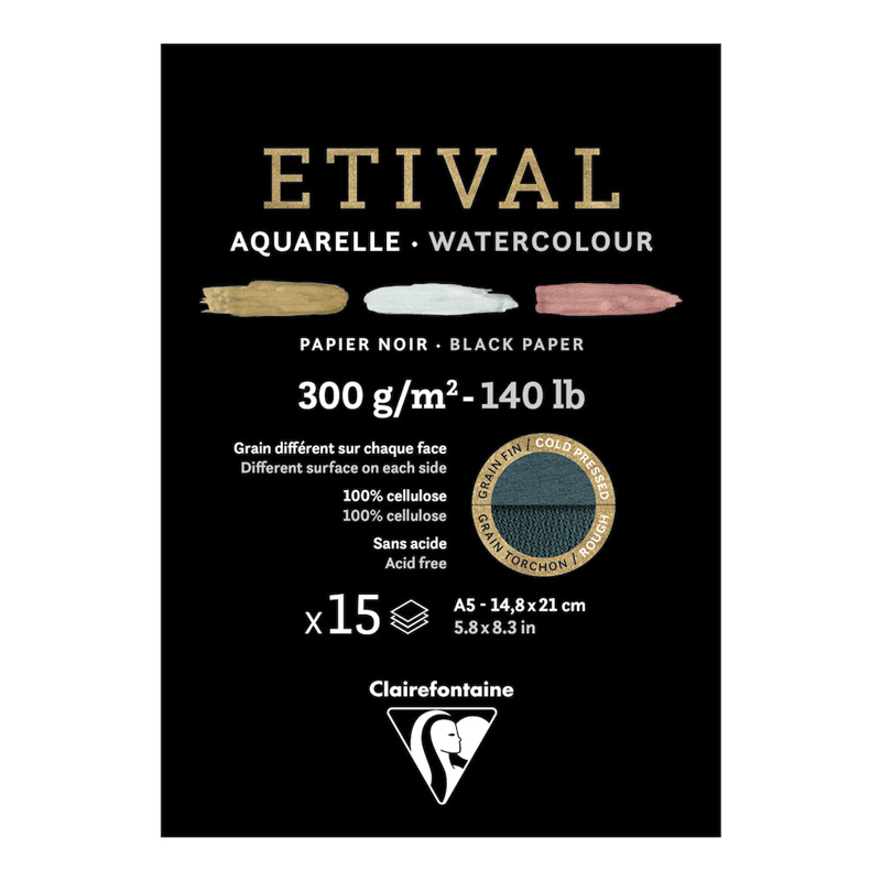 Альбом-склейка для акварели Clairefontaine Etival Torchon 14,5х21 см 15 л 300 г, черная бумага