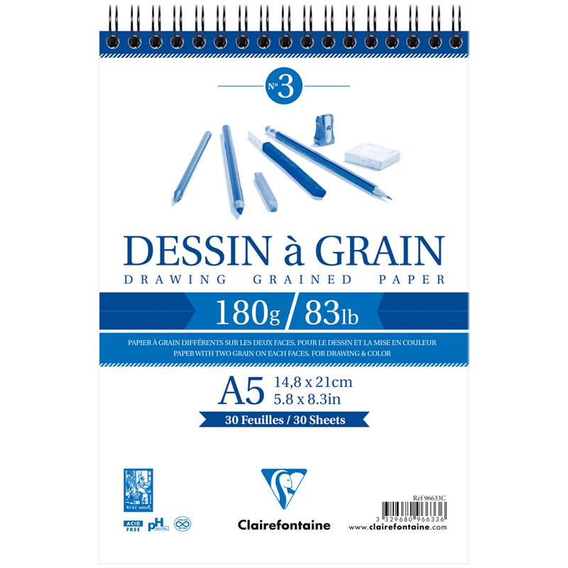 Блокнот для черчения Clairefontaine Dessin a Grain 14,8х21 см 30 л 180 г