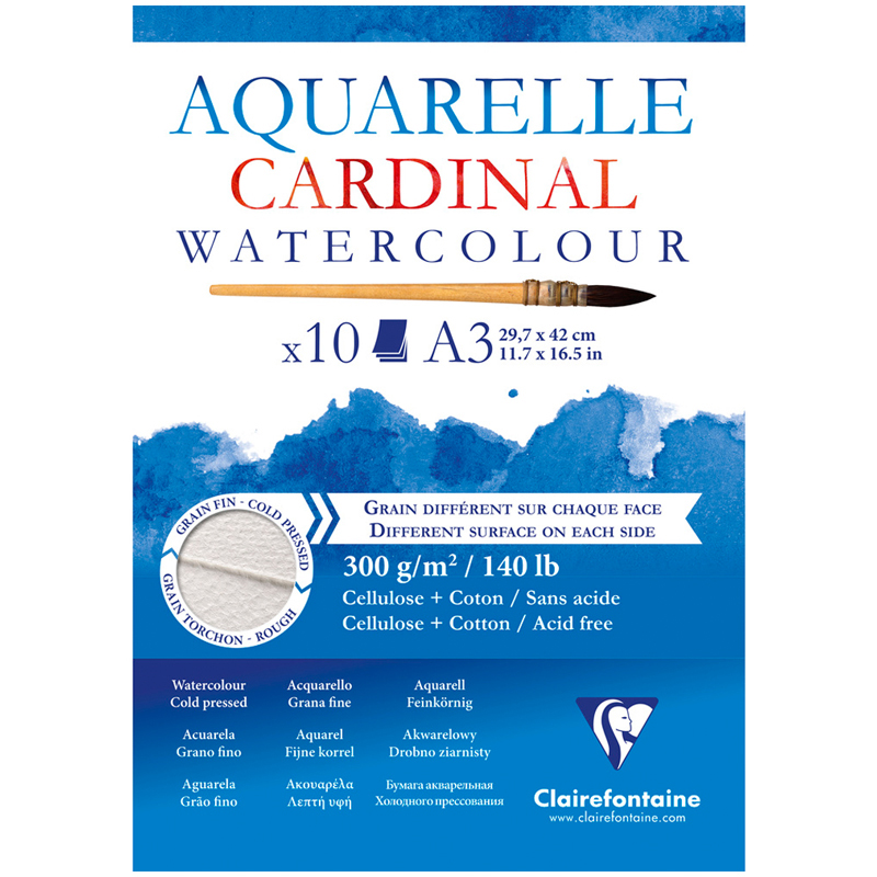 Альбом-склейка для акварели Clairefontaine Cardinal Torchon А3 10 л 300 г, 30% хлопок