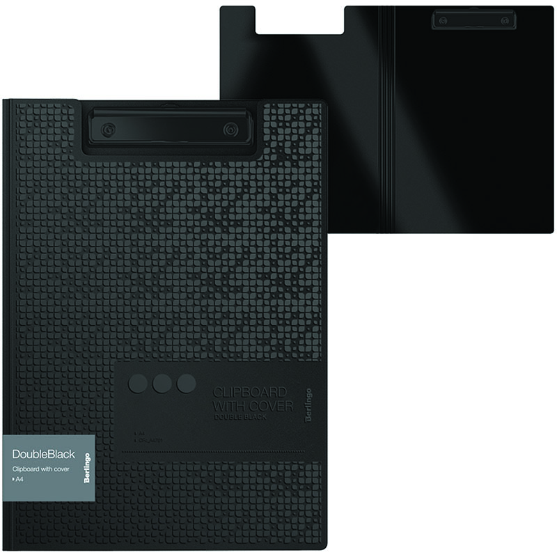 Папка-планшет с зажимом Berlingo DoubleBlack А4, пластик, 1300 мкм, черная, с внутр. карманом, с