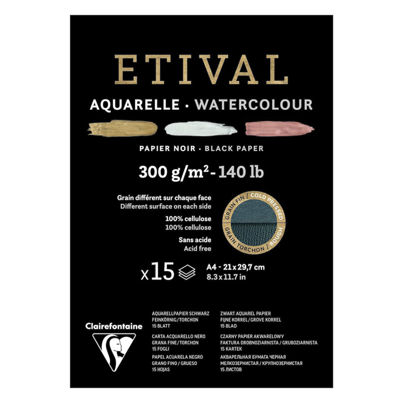 Альбом-склейка для акварели Clairefontaine Etival Torchon 21х29,7 см 15 л 300 г, черная бумага