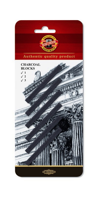  Набор уголь искусственный Koh-I-Noor, брусок 7х7 мм, B-H, 6 шт, в блистере