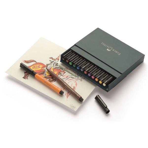 Набор ручек капиллярных Faber-Castell Pitt artist pen 12 цв, в кожзам. коробке