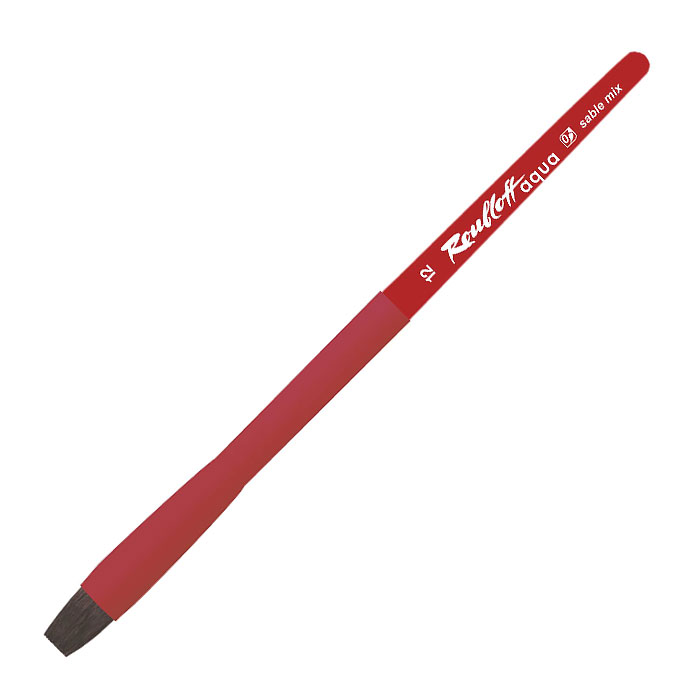 Кисти пони, соболь, коза Кисть соболь-микс №12 плоская Roubloff Aqua ручка короткая красная, покрытие обоймы soft-touch