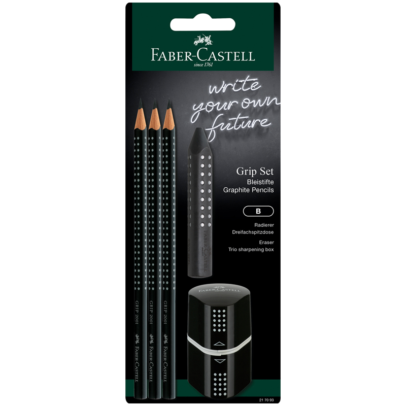 Набор карандашей чернографитных Faber-castell GRIP 2001 3 шт, трехгран., ластик, точилка в блист