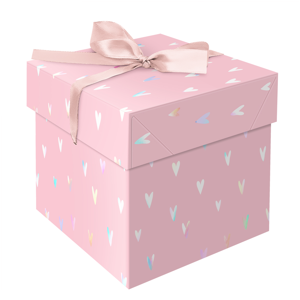 Коробка складная подарочная MESHU Hearts, 15*15*15 см, с лентой, отд.фольгой