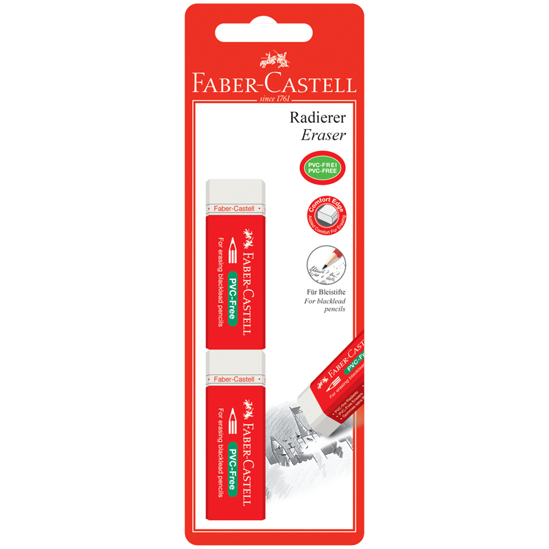 Набор ластиков Faber-Castell PVC-Free 2 шт., прямоугольный, 63*22*11мм, блистер