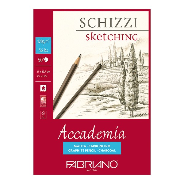 Блокнот-склейка для графики Fabriano Accademia sketching А4 50 л 120 г