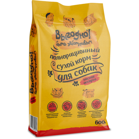 ВЫГОДНО Сухой полнорационный корм для собак крупных пород (мясное ассорти), 650 гр