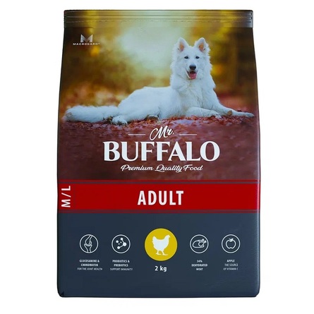 Mr.Buffalo ADULT M/L Сухой корм для собак средних и крупных пород, курица, 2 кг