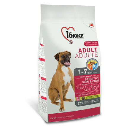 1st Choice Adult Sensitive Skin&Coat Сухой корм для взрослых собак всех пород с чувствительной кожей и шерстью (с ягнёнком, рыбой и рисом), 15 кг