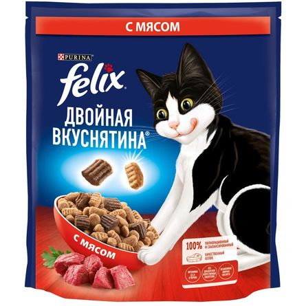 Сухой корм Felix® Двойная Вкуснятина® для взрослых кошек, с мясом, Пакет, 600 гр