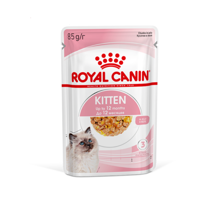 Royal Canin Kitten Jelly Корм консервированный полнорационный для кошек - Специально для котят в период второй фазы роста в возрасте до 12 месяцев, кусочки в желе, 85 гр