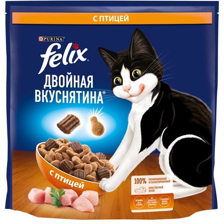 Сухой корм Felix® Двойная Вкуснятина® для взрослых кошек, с птицей, Пакет, 1,3 кг