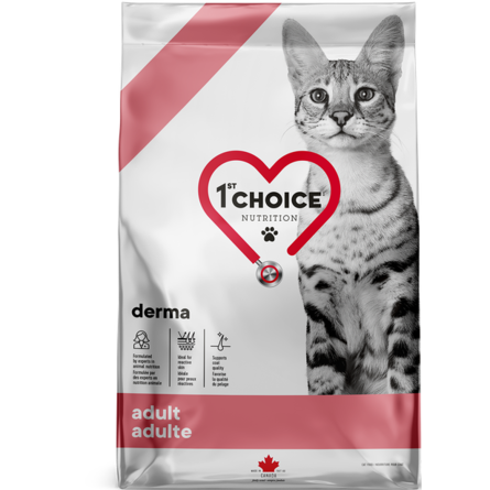 1st CHOICE GF DERMA Сухой корм для взрослых кошек с гиперчувствительной кожей (с лососем), 1,8 кг