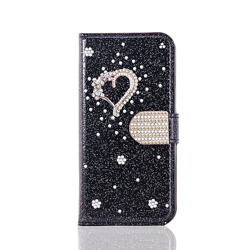 Phone Case For Samsung Galaxy S23 S22 S21 S20 Plus Ultra A54 A34 A14 A73 A53 A33 Note 20 10 Wallet Case with Stand Holder Bling Rhinestone Heart Glitter Shine Flower PU Leather