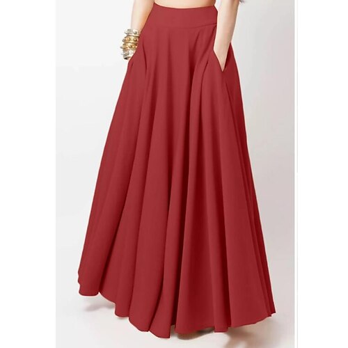 Women's A Line Swing Maxi Polyester Black Red Skirts All Seasons Patchwork Without Lining Boho Elegant Daily Date S M L