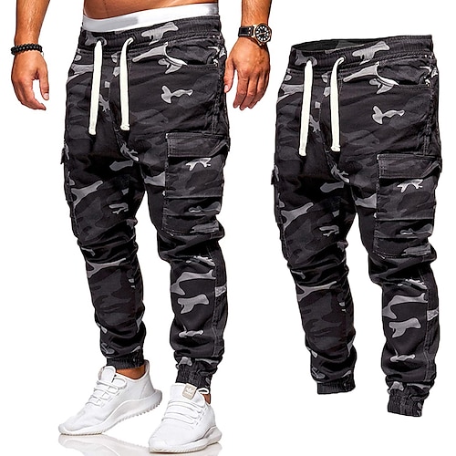 Men's Cargo Pants Sweatpants Joggers Trousers Jogging Pants Drawstring Elastic Waist Multi Pocket Camouflage Sports Outdoor Casual Black Camouflage Green Micro-elastic