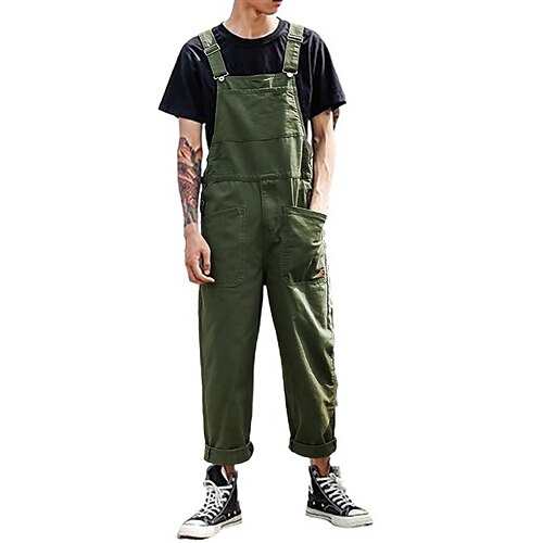 Men's Cargo Pants Overalls Trousers Jumpsuit Work Pants Multi Pocket Solid Color Comfort Breathable Ankle-Length Daily Streetwear Stylish Green Black Micro-elastic