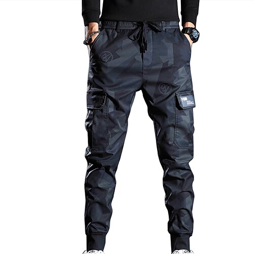 Men's Cargo Pants Joggers Trousers Jogging Pants Drawstring Elastic Waist Multi Pocket Camouflage Breathable Sports Outdoor Daily Wear Cotton Blend Casual Athleisure Black Camouflage