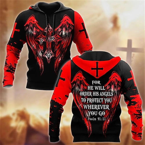 Men's Pullover Hoodie Sweatshirt Lightweight Hoodie Wine Red Black Blue Yellow Red Hooded Letter Wings Templar Cross Daily Sports 3D Print Streetwear Designer Casual Fall Spring   Fall Clothing