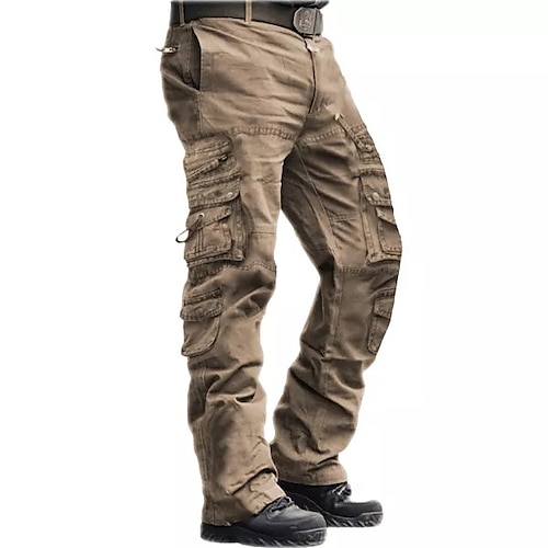 Men's Cargo Pants Tactical Pants Tactical Work Pants Multi Pocket Straight Leg Solid Color Full Length 100% Cotton Tactical Black khaki Micro-elastic