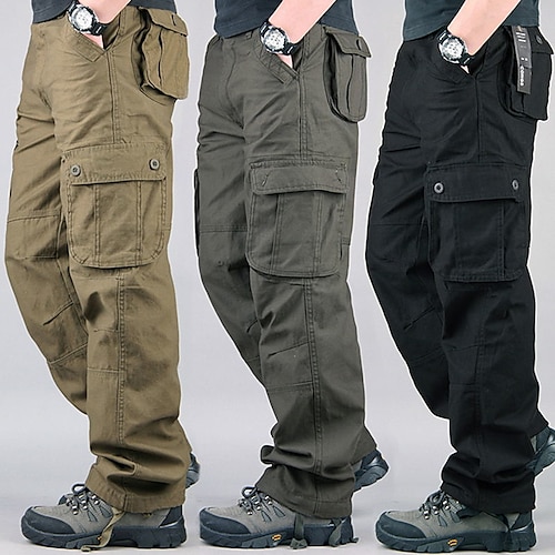Men's Cargo Pants Trousers Work Pants Multi Pocket Solid Color Comfort Breathable Casual Daily Streetwear Sports Fashion ArmyGreen Grass Green Micro-elastic