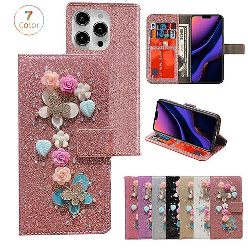 Phone Case For Apple Flip iPhone 14 Pro Max 13 12 11 Pro Max Mini X XR XS 8 7 Plus Bumper Frame Flip Magnetic Glitter Shine PU Leather