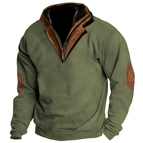 Men's Hoodies & Sweatshirts  MiniInTheBox Men's Sweatshirt Quarter Zip Sweatshirt Army Green Navy Blue Khaki Standing Collar Color Block Patchwork Pocket Sports  Outdoor Daily Holiday Streetwear Basic Casual Spring   Fall Clothing Apparel