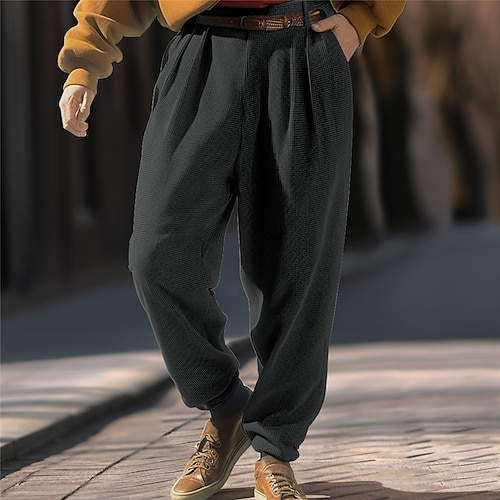 Men's Dress Pants Corduroy Pants Trousers Pleated Pants Suit Pants Front Pocket Plain Comfort Business Daily Holiday Fashion Chic  Modern Black Navy Blue
