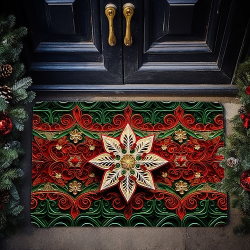Christmas Missouri Star Quilting Doormat Non-Slip Oil Proof Rug Xmas Indoor Outdoor Mat Bedroom Decor Bathroom Mat Entrance Rug Door Mat