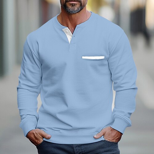 Men's Sweatshirt Black White Blue Gray Henley Color Block Patchwork Sports  Outdoor Daily Holiday Streetwear Basic Casual Spring   Fall Clothing Apparel Hoodies Sweatshirts