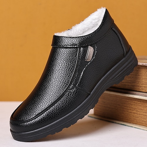 Men's Boots Dress Shoes Winter Boots Fleece lined Casual Outdoor Daily PU Warm Breathable Comfortable Loafer Black Color Block Fall Winter