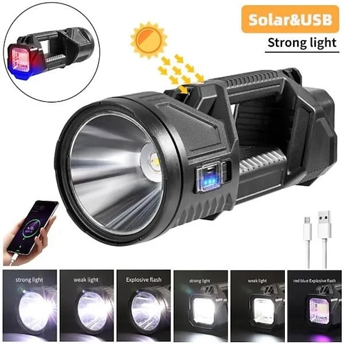 Extra Large Flashlight 22/27/38.5cm Outdoor Solar Flashlight Rechargeable Searchlight Long Range Carry Super Bright Flashlight