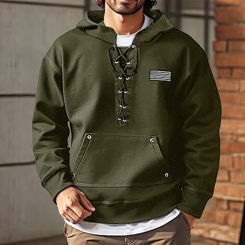 Men's Hoodie Tactical Hoodie Black Army Green Navy Blue Blue Hooded National Flag Pocket Drawstring Sports  Outdoor Daily Holiday Streetwear Cool Casual Spring   Fall Clothing Apparel Hoodies