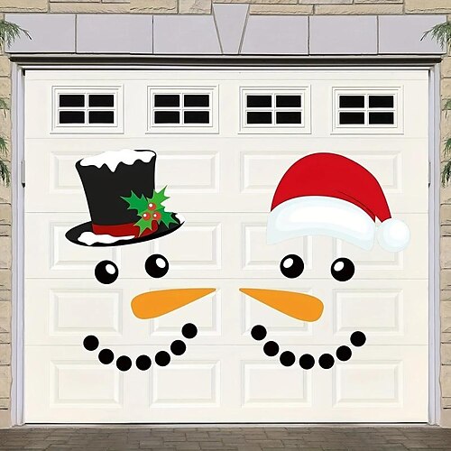 1Set, Magnet Sticker, Merry Christmas Decorative Garage Door Decorative Snowman Magnet Sticker, Refrigerator Snowman Face Garage Sticker Set, Reflective Car Sticker, Chrismas Decor, Home Decor