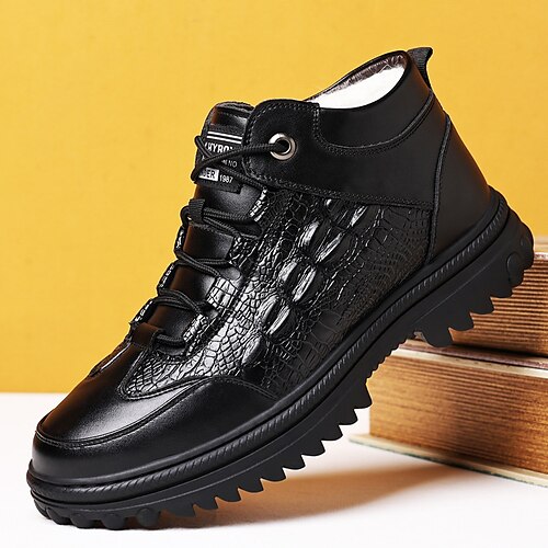 Men's Boots Dress Shoes Winter Boots Fleece lined Walking Casual Outdoor Daily PU Warm Breathable Comfortable Loafer Black Color Block Fall Winter