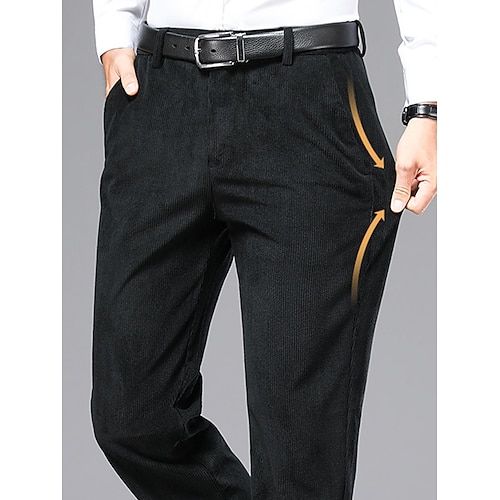 Men's Dress Pants Corduroy Pants Trousers Suit Pants Pocket Plain Comfort Breathable Outdoor Daily Going out Fashion Casual Black Khaki