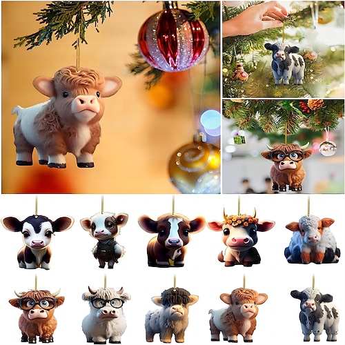 Christmas Tree Ornaments Xmas Ornaments Car Decor 2D Acrylic Christmas Decorations Indoor for Home Cute Pendants Hanging Ornaments Lover Gifts for Xmas Holiday Party