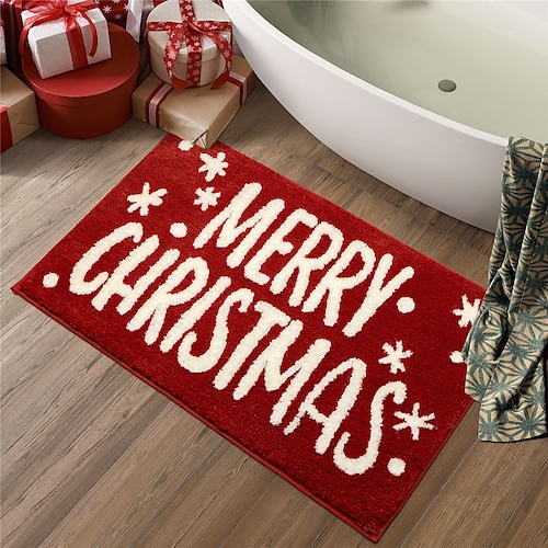 Christmas Bath Mat Doormat Livingroom Rugs, Christmas Bathroom Decor, Red Bathroom Rugs, Extra Soft and Absorbent Microfiber Cute Holiday Decorative Bath Rugs Non-Slip Machine Washable