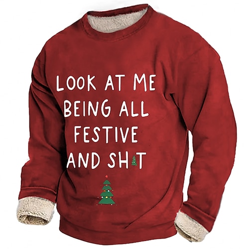 Graphic Letter Christmas Tree Daily Casual Men's Sweatshirt Christmas Sports Outdoor Holiday Sweatshirts Red Navy Blue Army Green Long Sleeve Crew Neck Print Fleece Fall  Winter Designer
