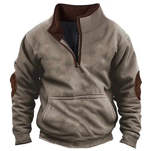 Men's Sweatshirt Quarter Zip Sweatshirt Brown Standing Collar Color Block Plain Sports  Outdoor Daily Holiday Streetwear Basic Casual Spring   Fall Clothing Apparel Hoodies Sweatshirts