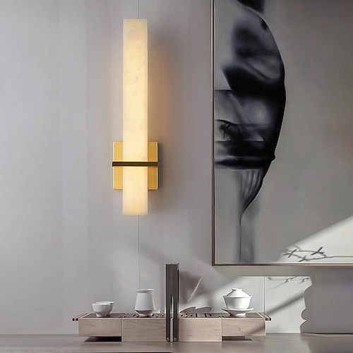 Modern Marble Wall Sconce Long Linear Gold Brass Wall Lamp Bedside Wall Light Bathroom Vanity Light Fixture Bar Hardwired Wall Mount Lighting for Living Room Dinning Room Hallway 110-240V