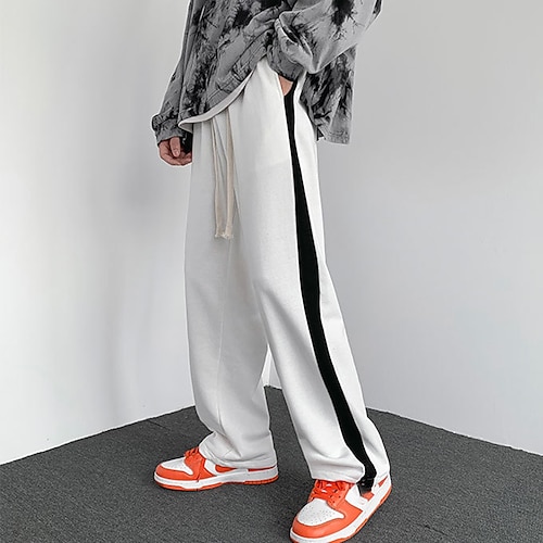 Men's Sweatpants Wide Leg Sweatpants Trousers Pocket Drawstring Elastic Waist Plain Comfort Breathable Outdoor Daily Going out Fashion Casual Black White