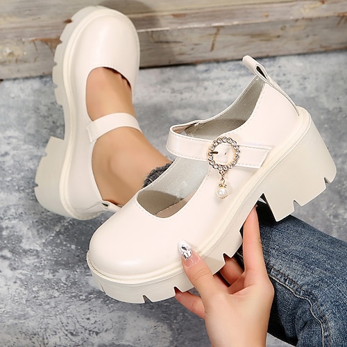 Women's Heels Mary Jane Plus Size Comfort Shoes Outdoor Daily Chunky Heel Wedge Heel Round Toe Elegant Cute Casual Walking PU Buckle Black Beige Rose Pink