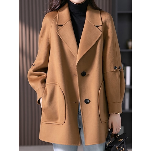 Women's Pea Coat Long Winter Coat Single Breasted Lapel Overcoat Warm Trench Coat Stylish Casual Jacket Long Sleeve with Pockets