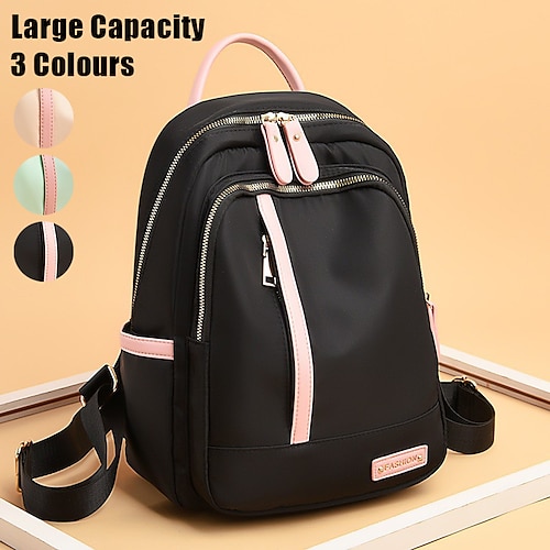 Women's Backpack School Bag Bookbag Mini Backpack Commuter Backpack School Outdoor Daily Color Block Nylon Large Capacity Waterproof Lightweight Zipper Black Light Green Beige