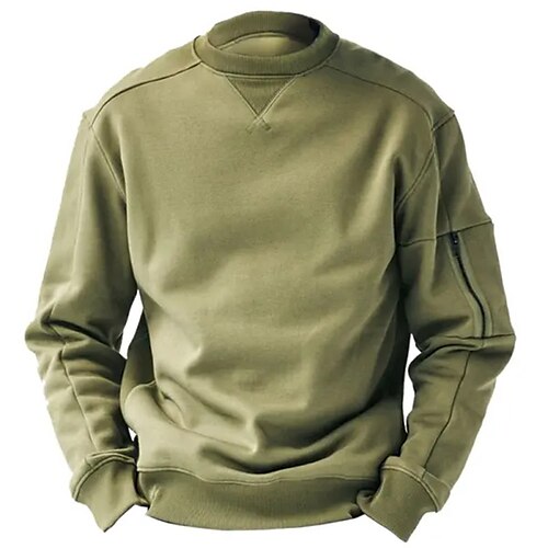 Men's Sweatshirt Green Crew Neck Plain Patchwork Sports  Outdoor Daily Holiday Streetwear Basic Casual Spring   Fall Clothing Apparel Hoodies Sweatshirts