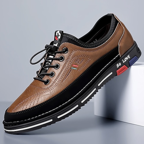 Men's Oxfords Embroidery Dress Shoes Comfort Shoes Walking Casual Chinoiserie British Daily Party  Evening Leather Warm Booties / Ankle Boots Lace-up Black Brown Grey Summer Spring