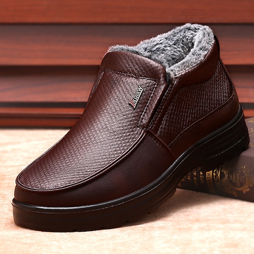 Men's Boots Dress Shoes Winter Boots Fleece lined Casual Outdoor Daily PU Warm Breathable Comfortable Loafer Black Brown Color Block Fall Winter